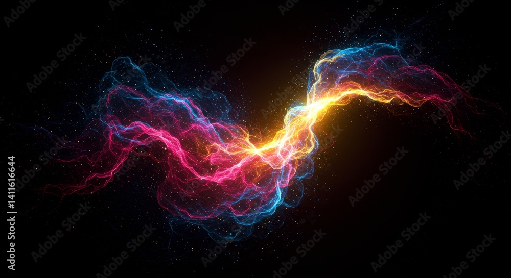 Poster abstract energy flow - vibrant blue and orange energy streams intertwine and flow, creating a dynami