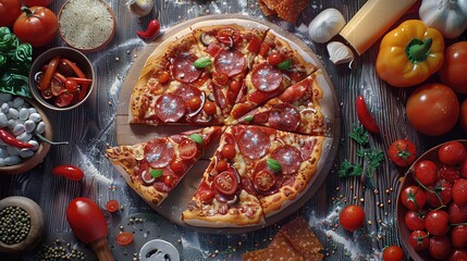 Delicious pizza slices restaurant food