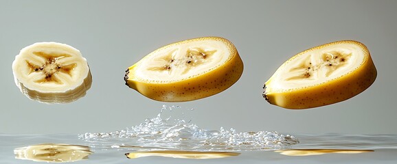 Banana Slices Splashing into Water.