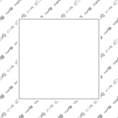 kitchen utensil frame. doodle kitchenware square frame. kitchen background