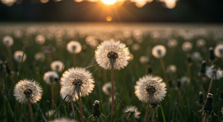 Golden Hour Dandelions: A Serene Sunset Field