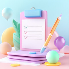 Colorful Clipboard with Checklist and Stationery in Pastel Theme