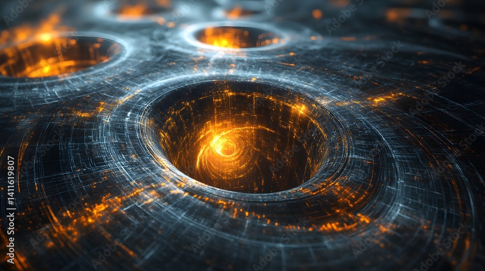 Aufkleber abstract fractal design featuring swirling patterns and glowing holes.