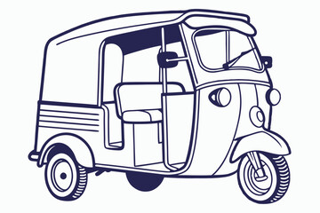 Naklejka premium Line Art Illustration Of A Rickshaw Traditional Asian Transportation Vehicle