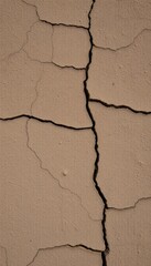 Fototapeta premium Rough, cracked, brownish-grey concrete wall with pebbled texture, exterior, surface, old