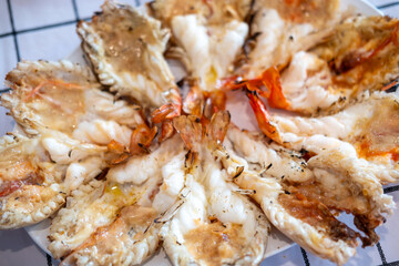 Grilled river prawns served on plate