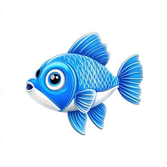 Cute Cartoon Blue Fish Character with Big Eyes and Vibrant Colors
