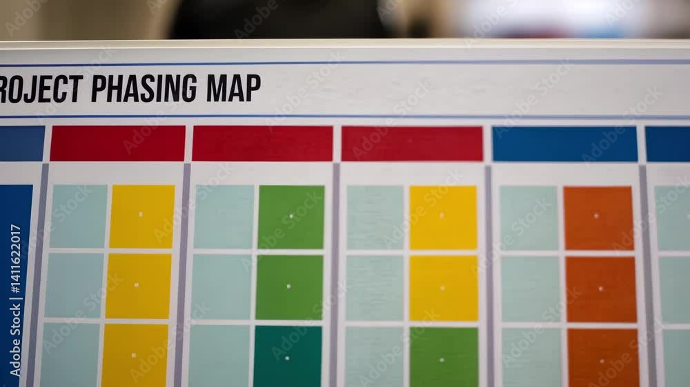 Poster project phasing map organized sections for effective planning, documentation, and management in proj