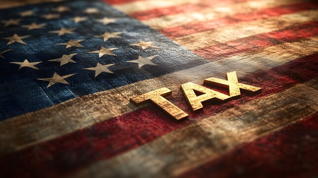 Detailed Illustration of the American Flag Integrating Tax as a Bold Symbol of National Fiscal Responsibility and Economic Burden