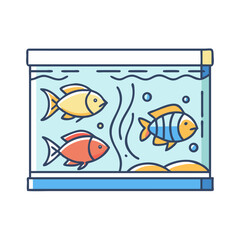 A rectangular fish tank with three colorful fish swimming inside a serene underwater environment