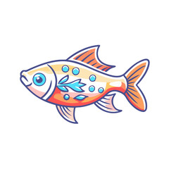 A Charming Illustration of an Ornate Cartoon Fish with Vibrant Colors and Delicate Details