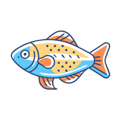 Illustration of a Cute Cartoon Fish with Orange and Blue Fins and Yellow Body Spots