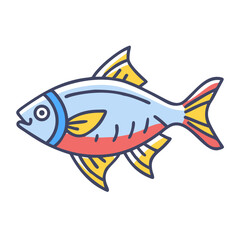 A Colorful Cartoon Illustration of a Small Fish with Yellow and Red Fins