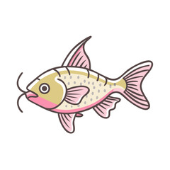 Adorable Cartoon Illustration of a Pink and Beige Corydoras Catfish Swimming