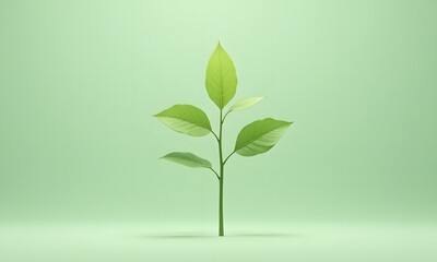 Green plant with leaves on green backdrop.