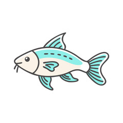Adorable Cartoon Illustration of a Light Blue and Beige Fish with Fins and Tail