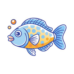 Adorable Cartoon Fish with Blue and Orange Scales Swimming in Water