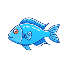 A vibrant blue cartoon fish swimming underwater ocean scene illustration graphic design
