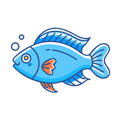 A Cute Cartoon Drawing of a Blue Fish Swimming Underwater