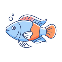 Vibrant Orange and Blue Tropical Fish Illustration Cartoon Aquatic Animal