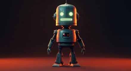 Fototapeta premium Retro Robot: A Glowing, Vintage-Style Mechanical Figure