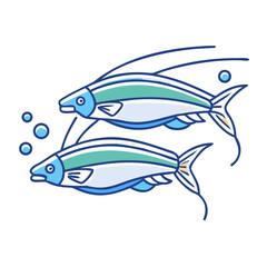 Two Cartoon Fish Swimming Underwater with Bubbles