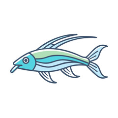 Stylized Illustration of a Light Blue Fish with Long Dorsal Fins and a Streamlined Body