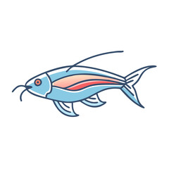 A Charming Illustration of a Blue and Pink Fish with Delicate Features and a Whimsical Style