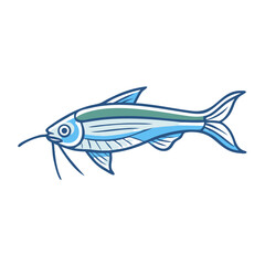 A Detailed Illustration of a Light Blue and Teal Fish with Barbels