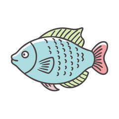 A Cute Cartoon Illustration of a Light Blue Fish with Pastel Pink and Green Fins