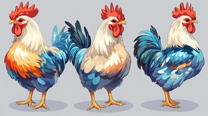 Fototapeta premium Colorful Roosters Farm Animal Illustration Design