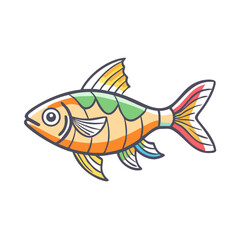 A Vibrant Colorful Cartoon Fish with Artistic Design and Rainbow Fins Swimming in the Ocean