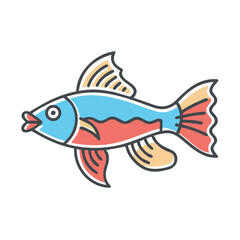A Colorful Cartoon Fish Illustration with Red and Blue Fins