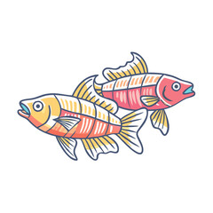 Two Colorful Fish Swimming Together in a Vibrant Underwater Scene