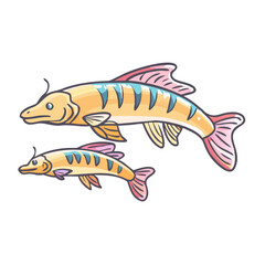 Two Colorful Cartoon Fish Swimming Together A Parent and Child Aquatic Life Illustration
