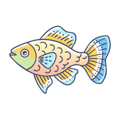 A Colorful Cartoon Fish Illustration with Pastel Scales and Fins