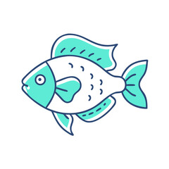 A Cute Cartoon Illustration of a Teal and White Fish with a Big Eye
