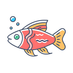 Vibrant Red Fish with Yellow Fins Swimming in Water with Bubbles