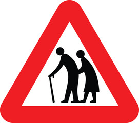 triangular sign of elderly people, illustration of triangular warning sign for pedestrians, flat design in modern style
