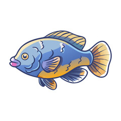 A Vibrant Cartoon Illustration of a Blue and Orange Fish with Detailed Fins and Scales