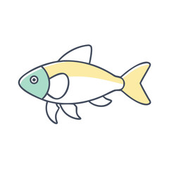 Illustration of a Cute Cartoon Fish with Pastel Colors and Simple Design