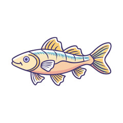 A Delightful Illustration of a PastelColored Fish with Defined Fins and a Playful Expression