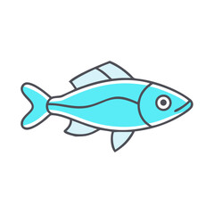 A Cute Cartoon Illustration of a Light Blue Fish with Darker Outlines