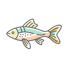 A Colorful Cartoon Illustration of a Small Pastel Fish with Yellow Fins and Spots