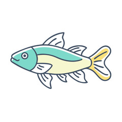 A charming illustration of a teal and yellow fish with fins