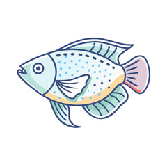 Adorable Cartoon Illustration of a Pastel Colored Tropical Fish with Detailed Fins and Spots