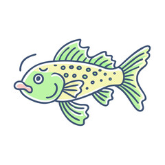 A Cute Cartoon Illustration of a Light Green and Yellow Fish with Spots