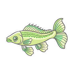 Adorable Cartoon Illustration of a Light Green Fish with Detailed Fins and Scales