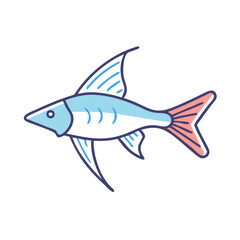 Illustration of a Blue and Pink Aquatic Fish with Long Fins and a Streamlined Body