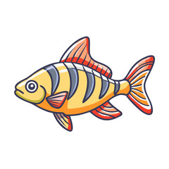 Vibrant Yellow and Orange Striped Fish Cartoon Illustration Aquatic Life Colorful Marine Animal Design